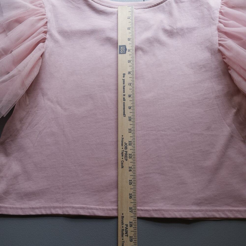 NWT Le Lis Pink Tulle Ruffle Sleeve Boxy T Shirt Size L Whimsical Fairy Coquette - Picture 8 of 8